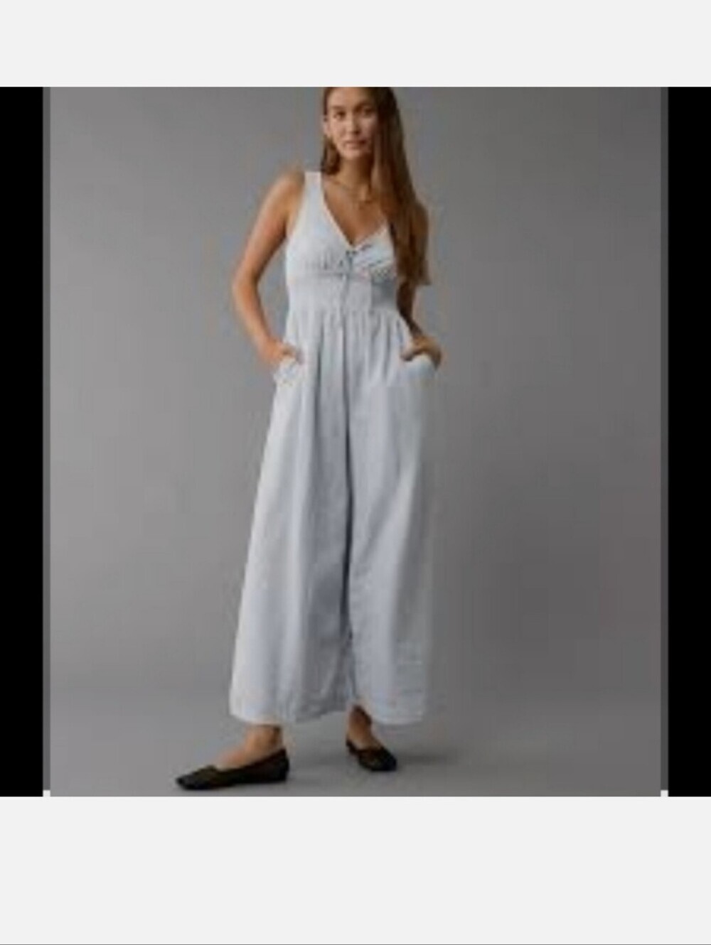 American Eagle Outfitters Light Blue Smocked-Waist Wide-Leg Jumpsuit